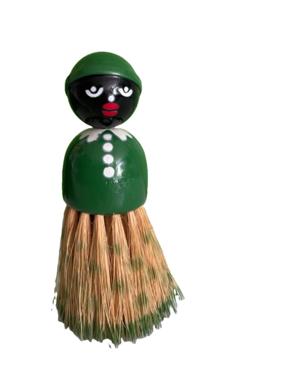 Vintage Wood Whisk Valet Clothes Brush Broom Doll Folk Art Primitive Green